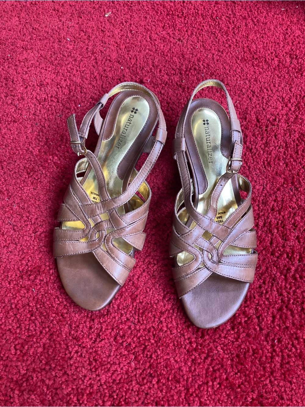 Naturalizer Brown Leather Strappy Slingback Sandals